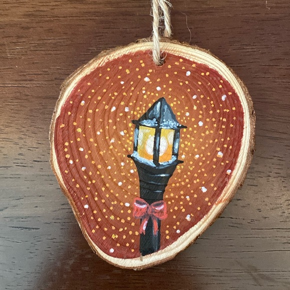 Hand Crafted Other - SOLD Warm Glow Hand Painted Wood Slice Ornament 3in